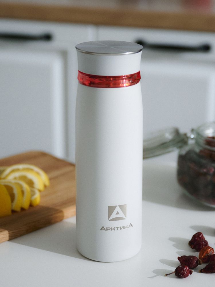 Термокружка «Арктика 420» с ситечком — пример нанесения логотипа (Арктика) | Print Logo