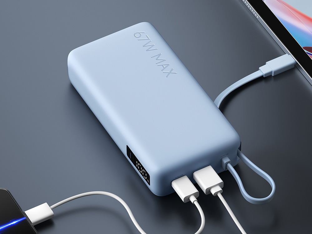Внешний аккумулятор со встроенным кабелем Xiaomi 67W Power Bank 20000 (Integrated Cable) Ice Blue