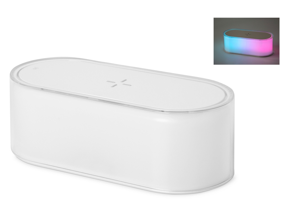 Ночник с беспроводной зарядкой и RGB подсветкой Miracle, 15 Вт с логотипом Evolt | Print Logo