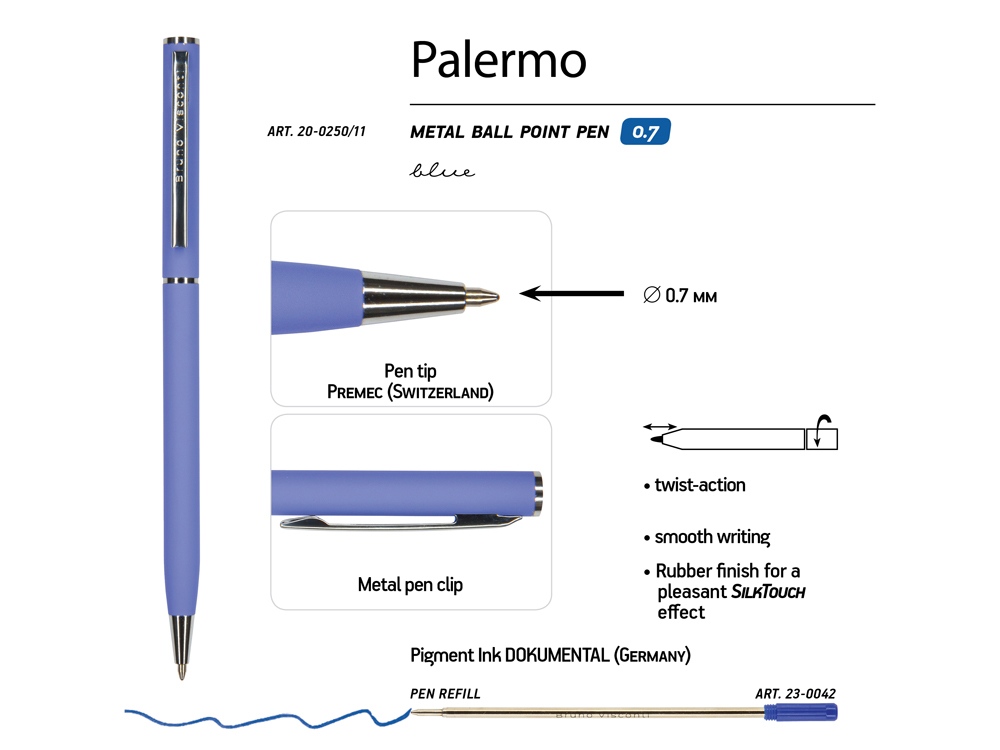Ручка шариковая автоматическая BrunoVisconti® PALERMO цвет корпуса фиолетовый, soft-touch, 0.7 мм