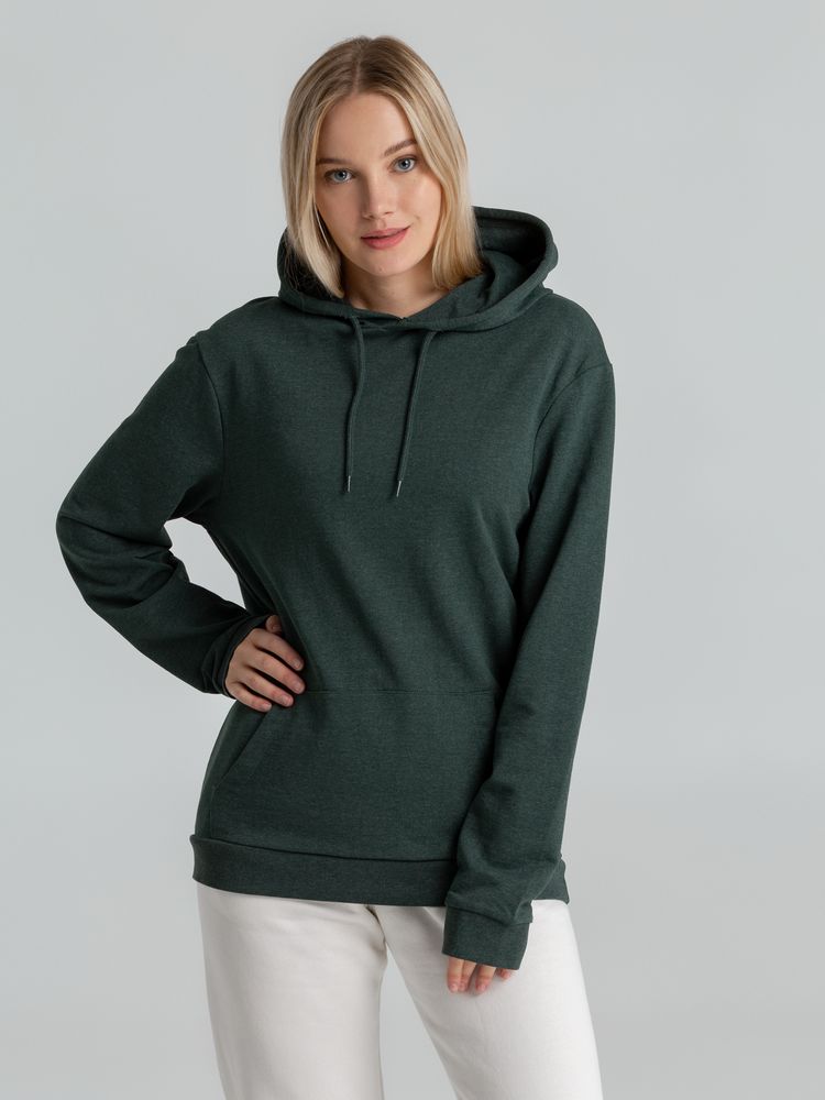 Толстовка с капюшоном унисекс Hoodie, темно-зеленый меланж, размер M