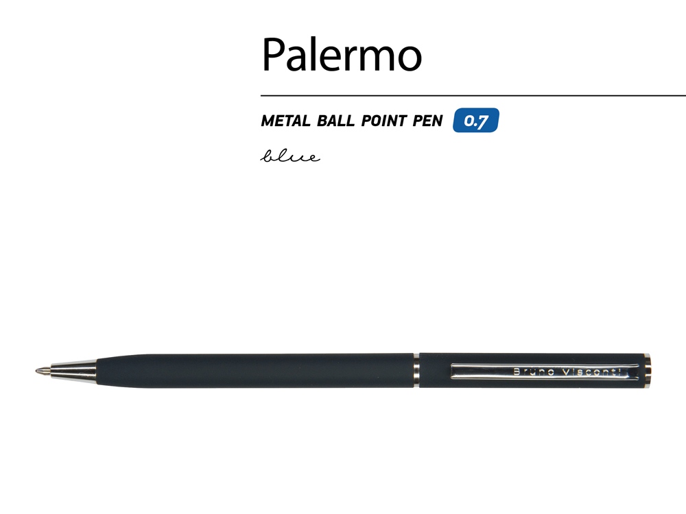 Ручка шариковая автоматическая BrunoVisconti® PALERMO цвет корпуса сине-черный, soft-touch, 0.7 мм