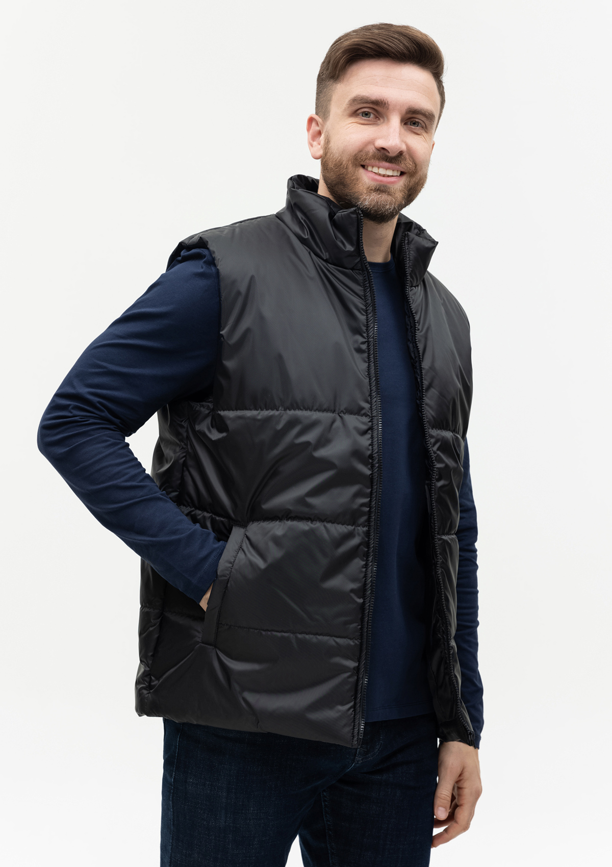 Жилет унисекс STAN утепленный таффета 210T,200, 84, Чёрный,  (20)  (58/4XL)