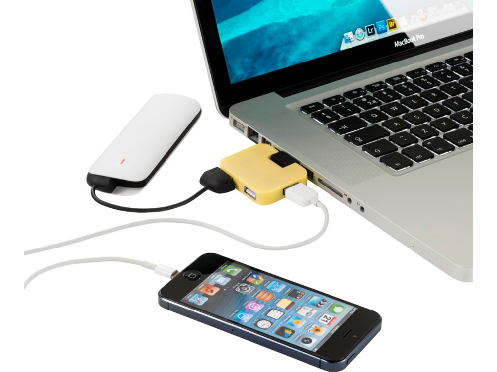 USB Hub Gaia на 4 порта, желтый