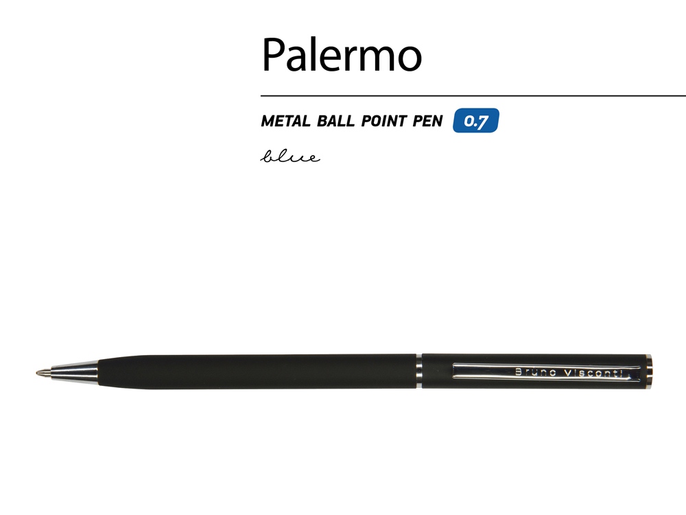 Ручка шариковая автоматическая BrunoVisconti® PALERMO цвет корпуса черный, soft-touch, 0.7 мм