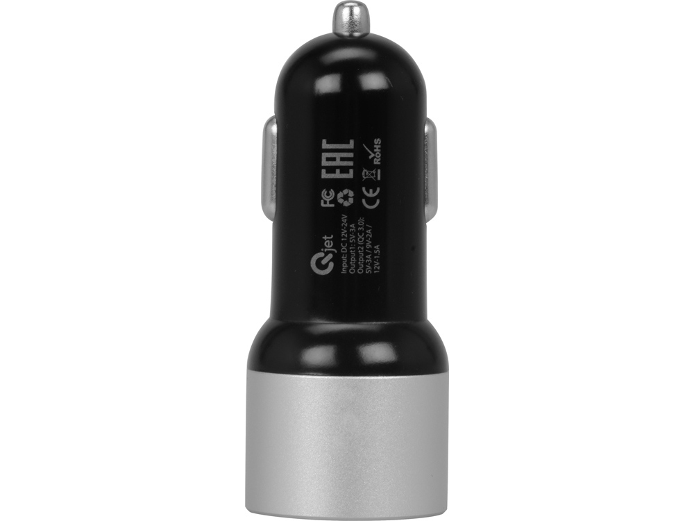 Адаптер автомобильный USB с функцией быстрой зарядки QC 3.0 TraffIQ, черный/серебристый