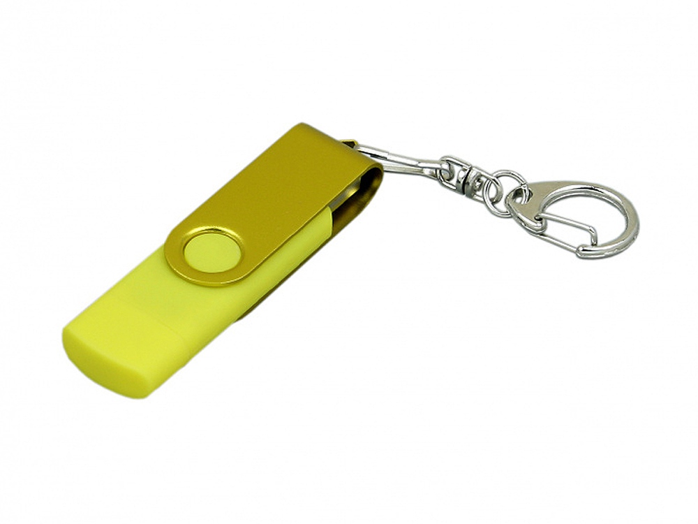 USB 2.0- флешка на 32 Гб с поворотным механизмом и дополнительным разъемом Micro USB с логотипом  | Print Logo