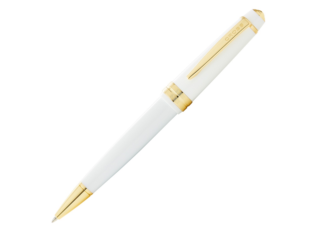 Ручка пластиковая шариковая Bailey Light Polished White Resin and Gold Tone с логотипом Cross | Print Logo
