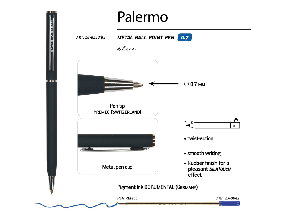 Ручка шариковая автоматическая BrunoVisconti® PALERMO цвет корпуса сине-черный, soft-touch, 0.7 мм