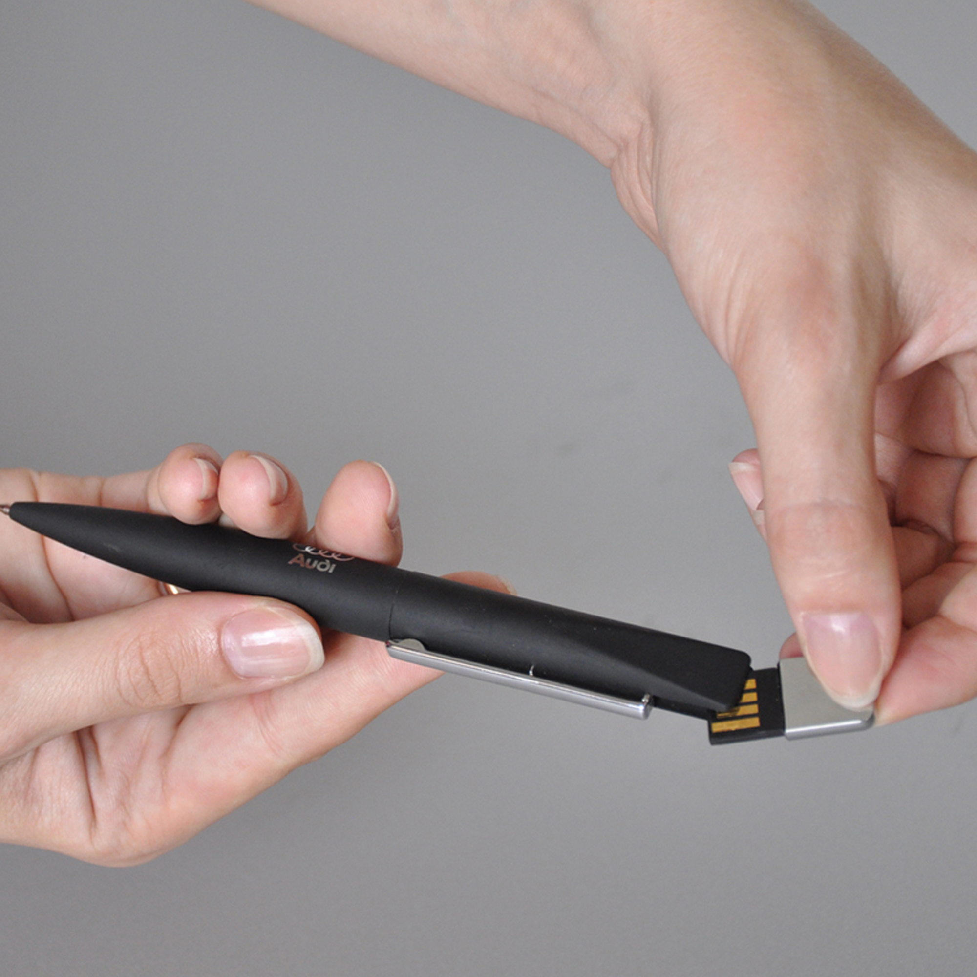 Ручка шариковая "Callisto" с флеш-картой 16Gb, оранжевый, покрытие soft touch, темно-синий