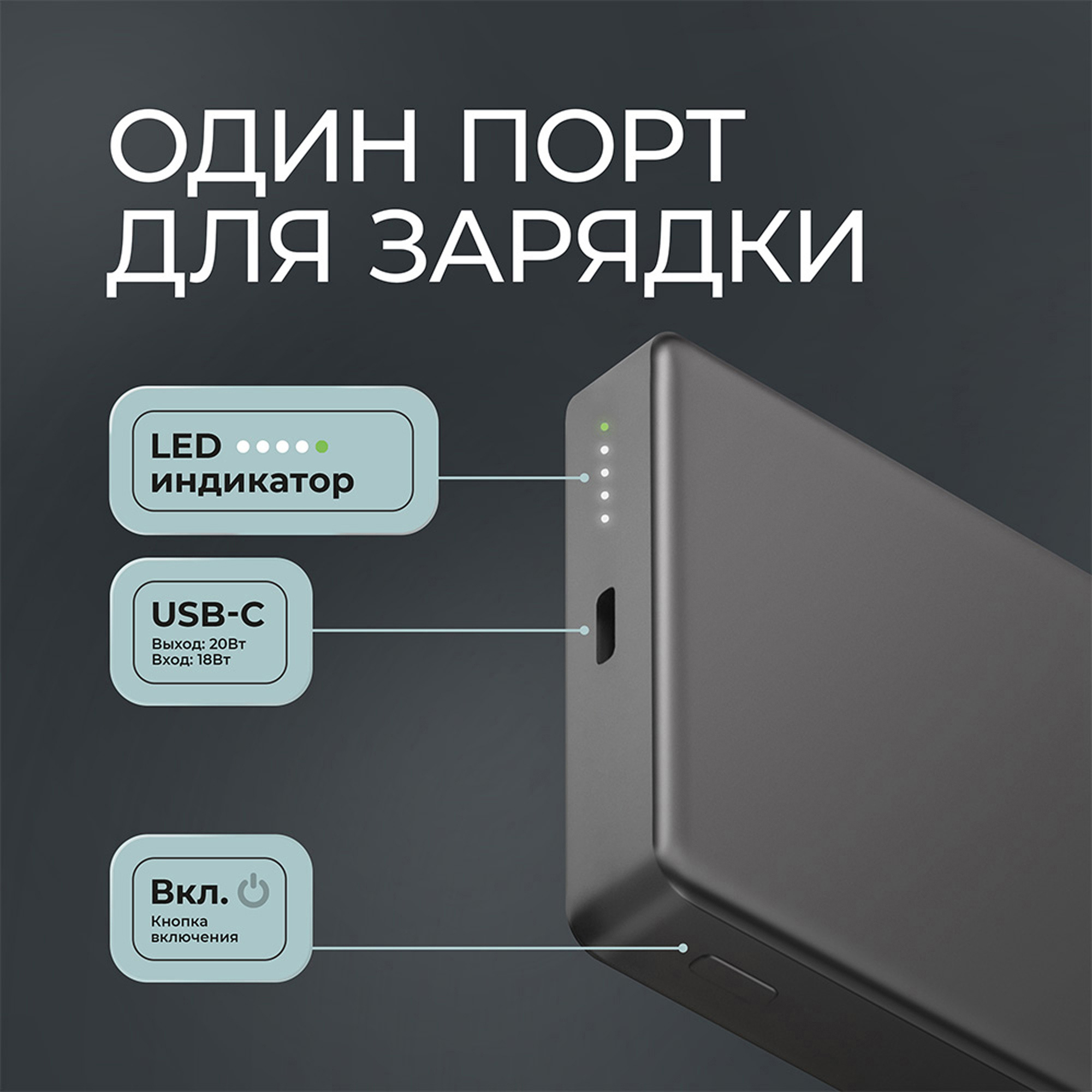 Внешний АКБ NRG Watch 10000 мА-ч, 15Вт, MageSafe, серый, Deppa