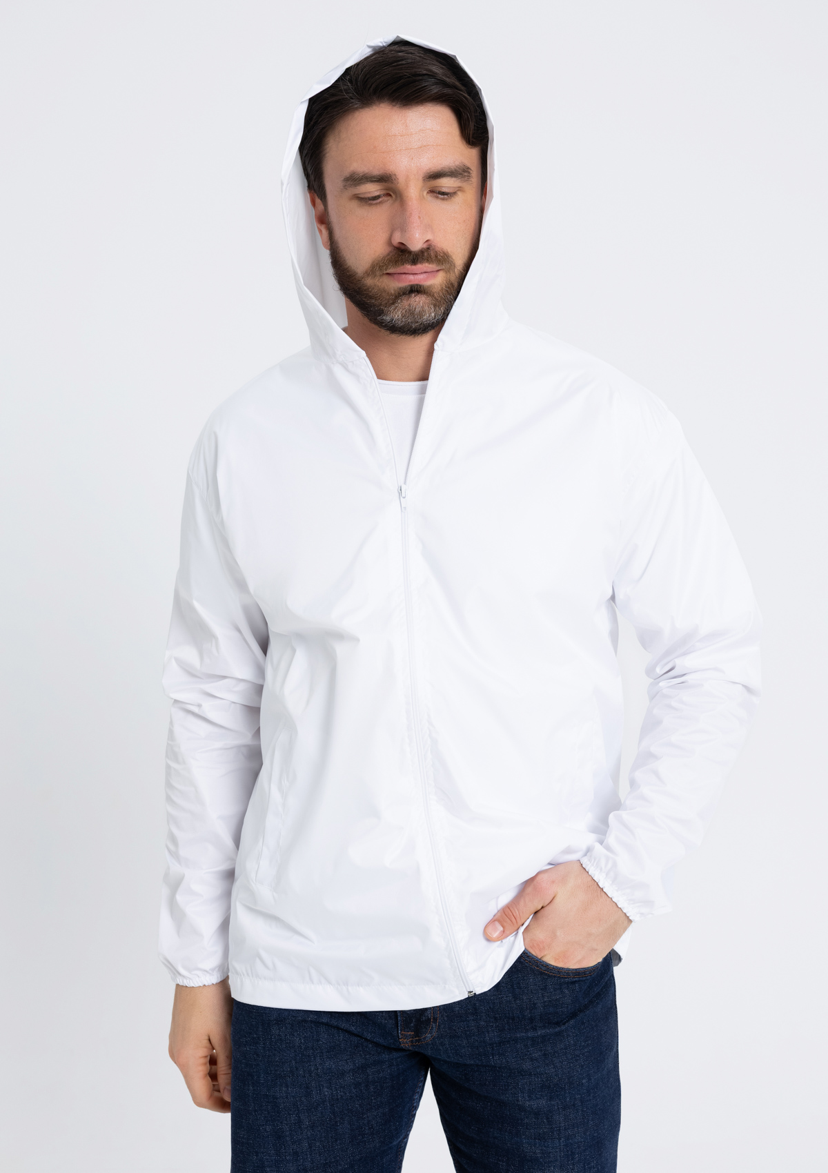 Ветровка унисекс STAN дюспо 210T, 85, 59, Белый,  (10/1)  (52/XL)