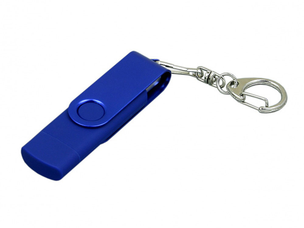 USB 2.0- флешка на 64 Гб с поворотным механизмом и дополнительным разъемом Micro USB с логотипом  | Print Logo