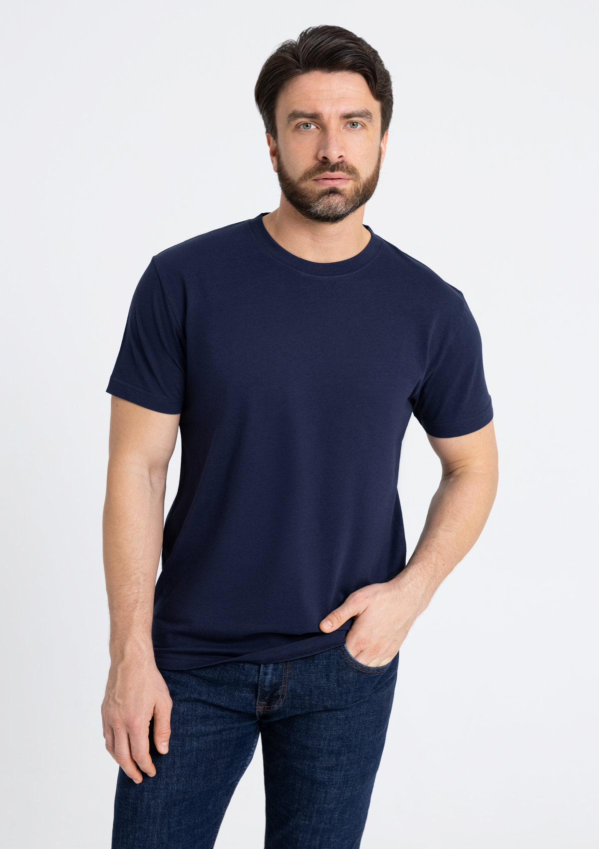 Футболка мужская STAN хлопок 180, 08U, Тёмно-синий,  (46)  (44/XS)