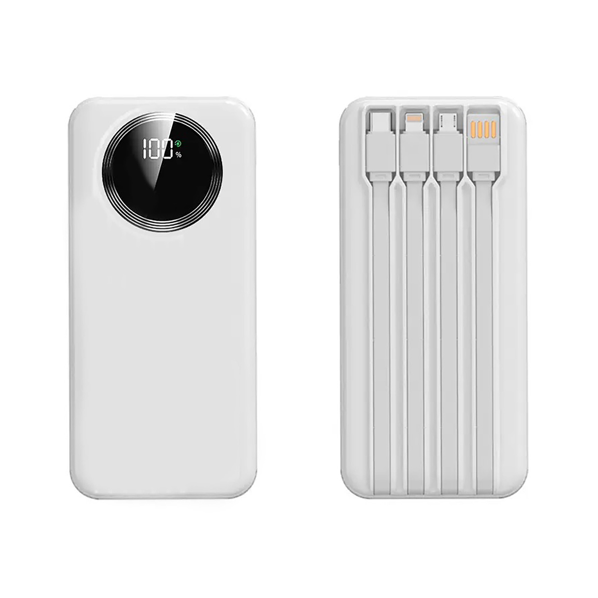 Зарядное устройство "Phantom" 10000 mAh с 4мя встроенными кабелями и цифровым индикатором заряда, черный
