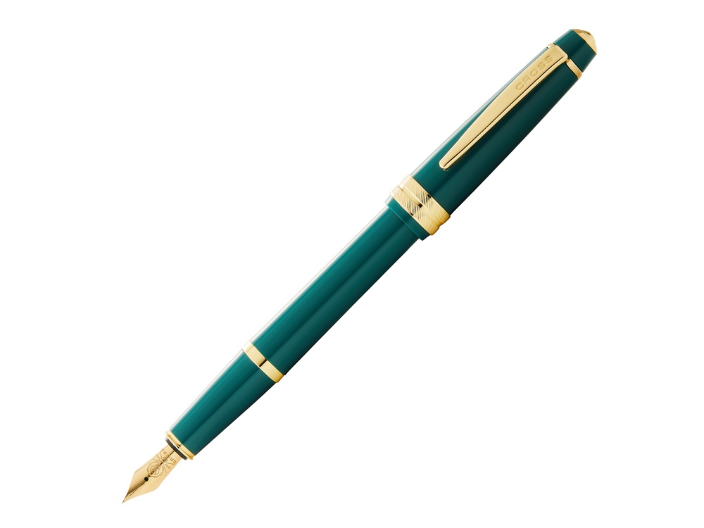Ручка перьевая Bailey Light Polished Green Resin and Gold Tone, перо F с логотипом Cross | Print Logo