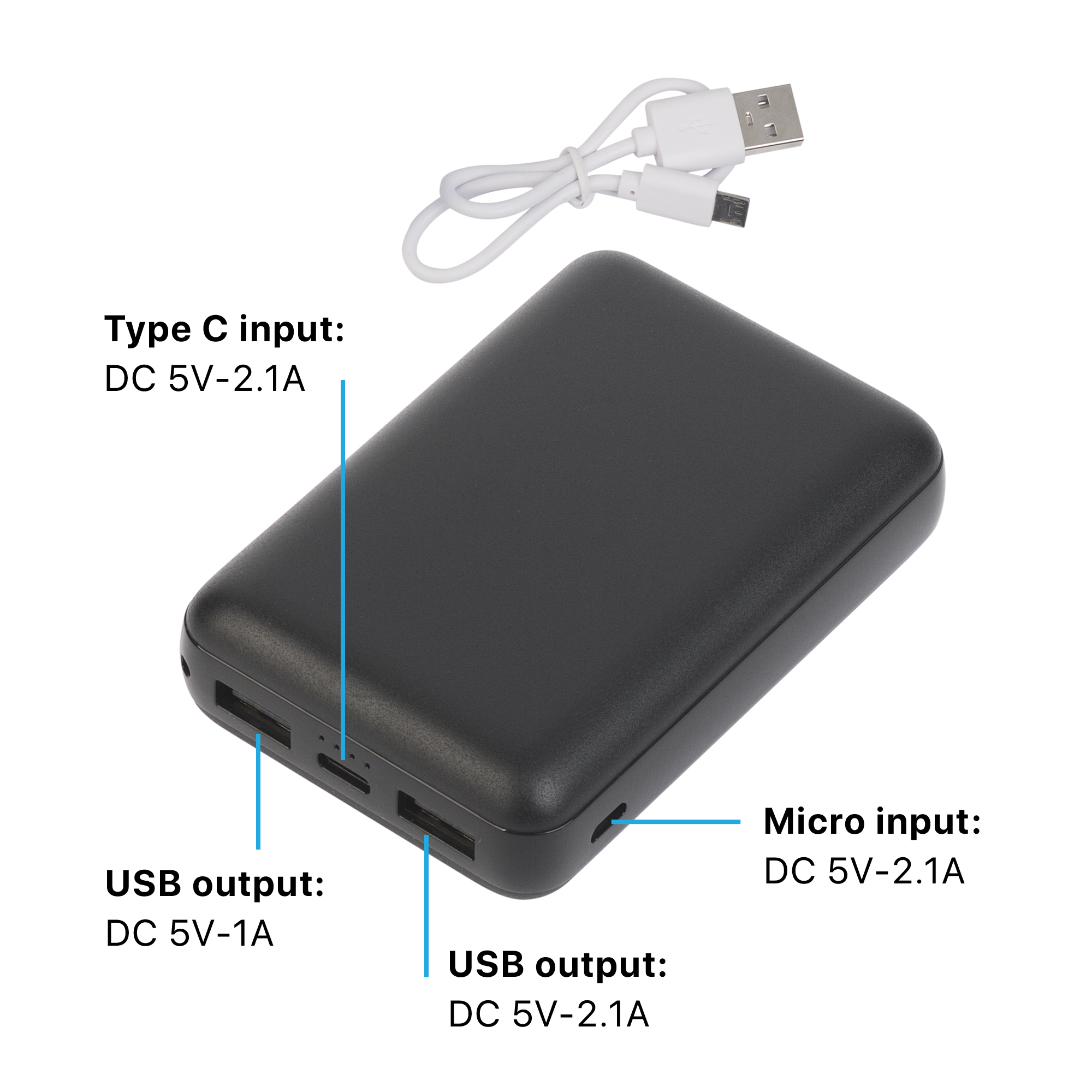 Зарядное устройство "Compact+", 10000 mAh, черный