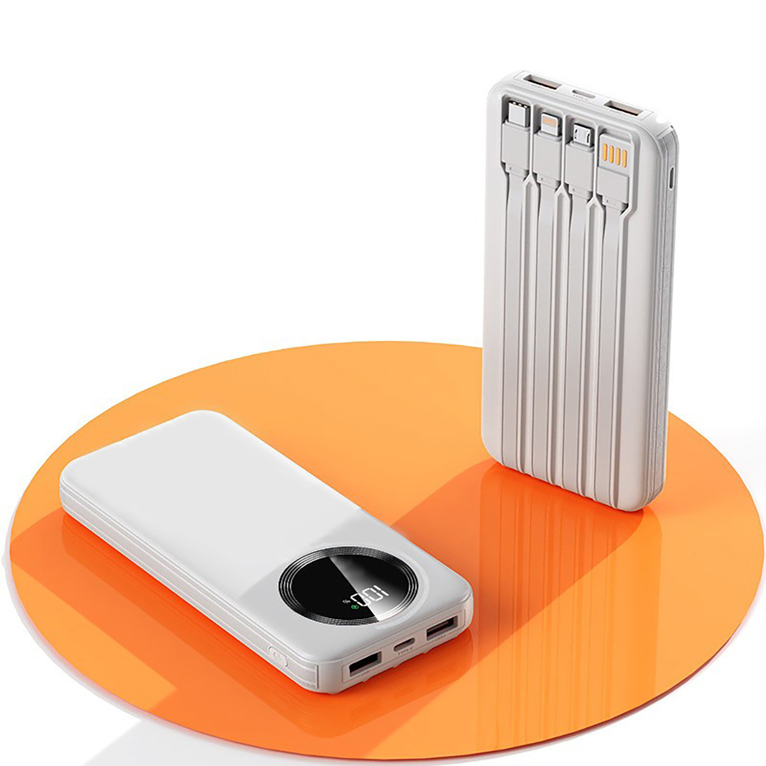 Зарядное устройство "Phantom" 10000 mAh с 4мя встроенными кабелями и цифровым индикатором заряда, черный