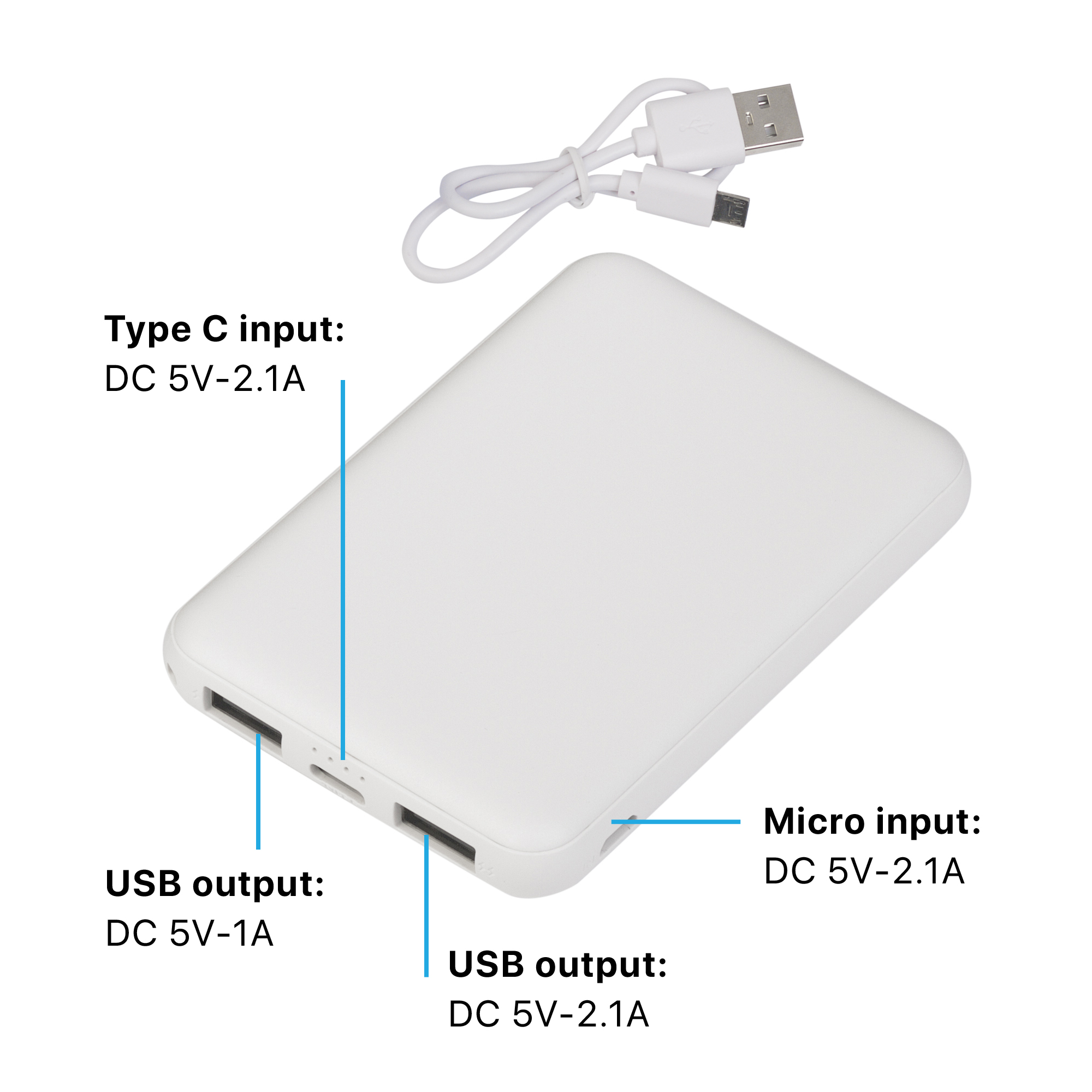 Зарядное устройство "Compact", 5000 mAh, белый фото на сайте Print Logo.