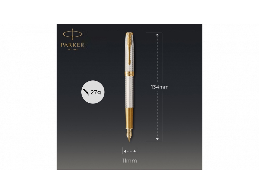 Перьевая ручка Parker Sonnet Silver Mistral GT, перо: F, цвет чернил: black, в подарочной упаковке