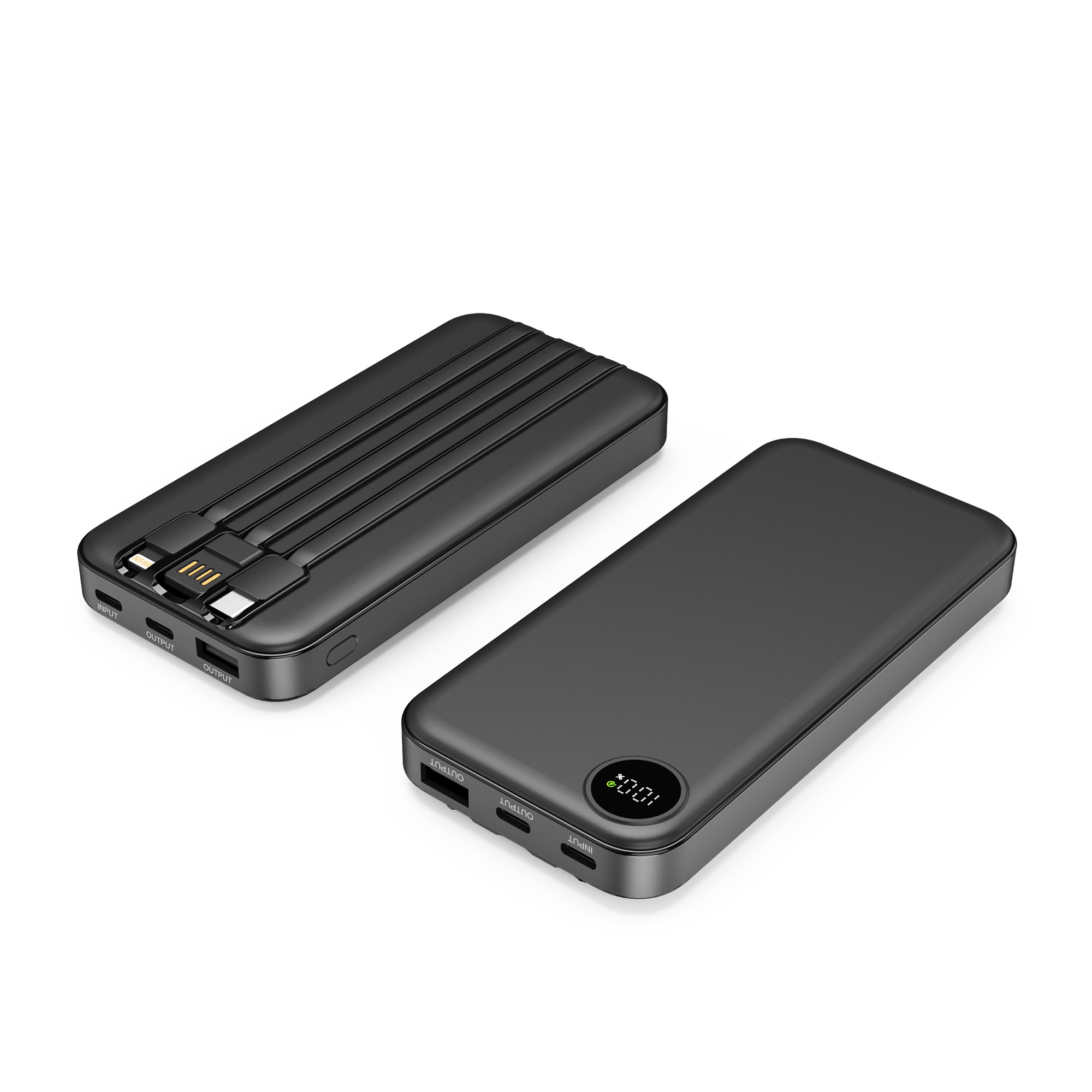 Зарядное устройство "Форт" 10000 mAh с подсветкой логотипа, встроенными кабелями и цифровым индикатором заряда фото на сайте Print Logo.