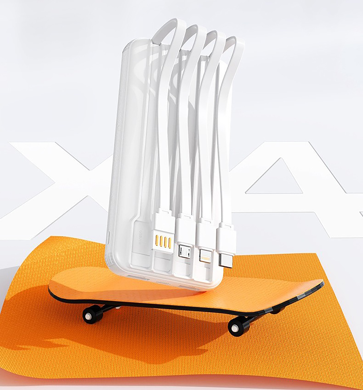 Зарядное устройство "Phantom" 10000 mAh с 4мя встроенными кабелями и цифровым индикатором заряда, черный