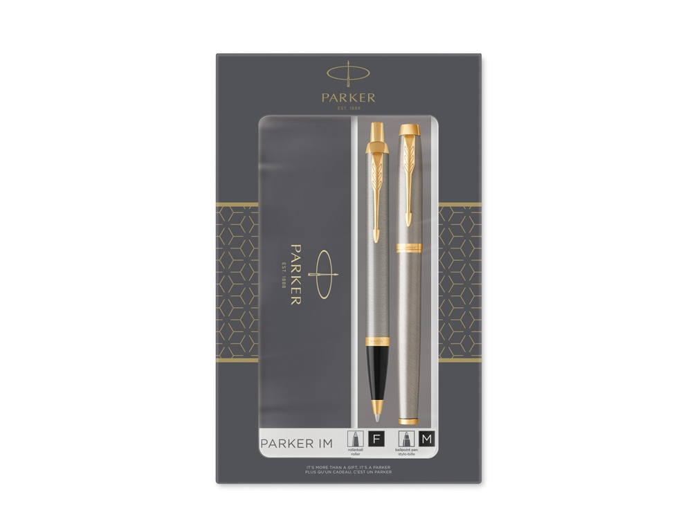Набор Parker IM Core Brushed Metal GT: ручка шариковая, ручка роллер с логотипом Parker | Print Logo