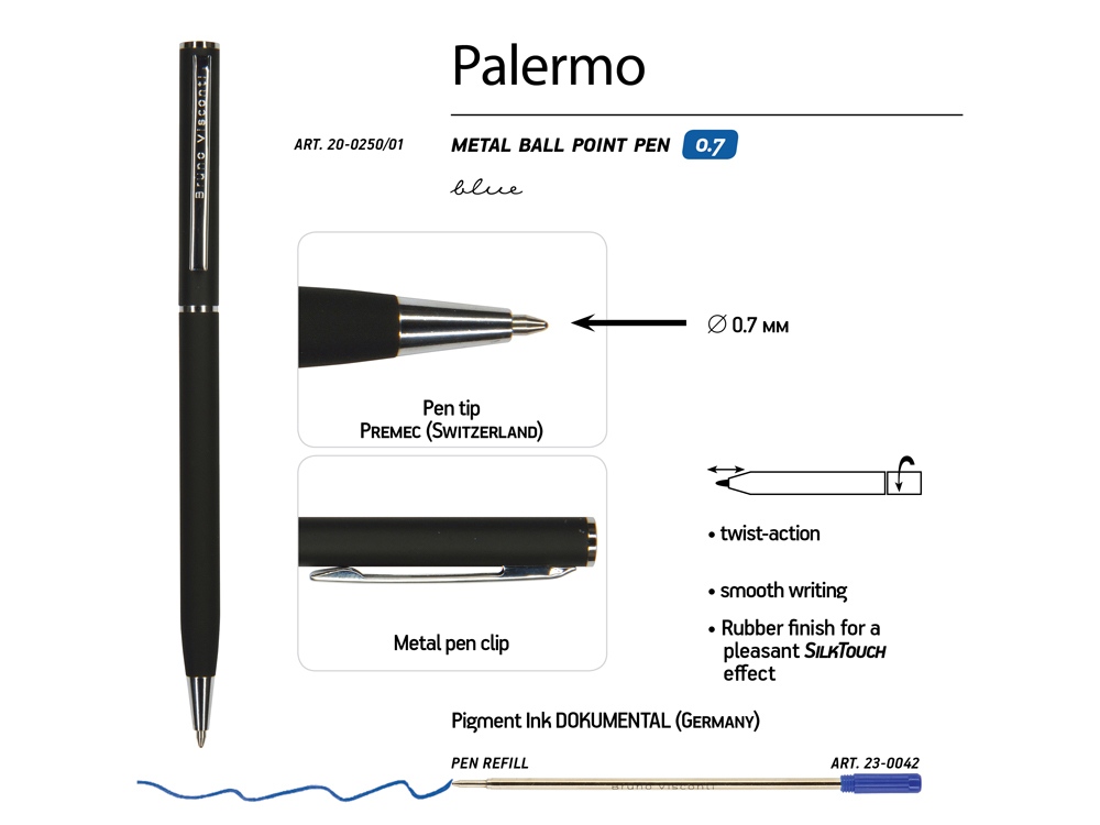 Ручка шариковая автоматическая BrunoVisconti® PALERMO цвет корпуса черный, soft-touch, 0.7 мм