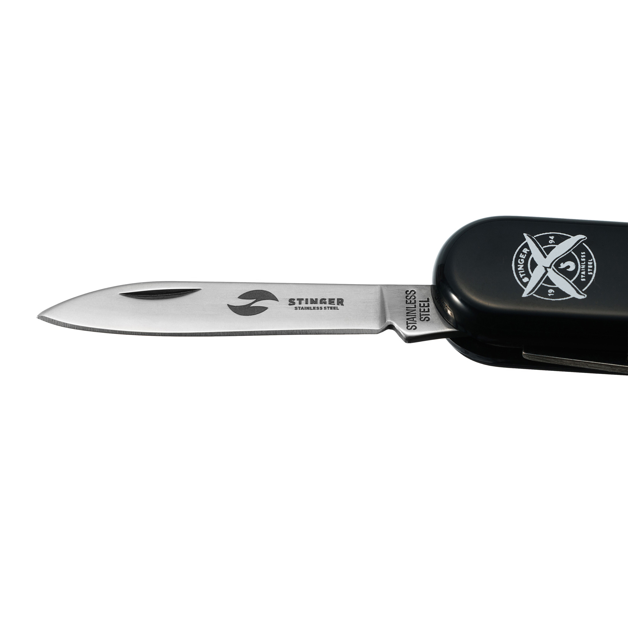 Нож перочинный Stinger, 65 мм, 7 функций, материал рукояти АБС-пластик (черный), в картонной коробке