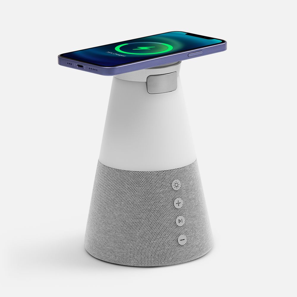Bluetooth-колонка с беспроводной зарядкой и подсветкой Cone Sonance фото на сайте Print Logo.