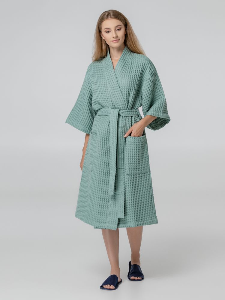 Халат вафельный женский Boho Kimono, зеленая мята, размер M (44-46)