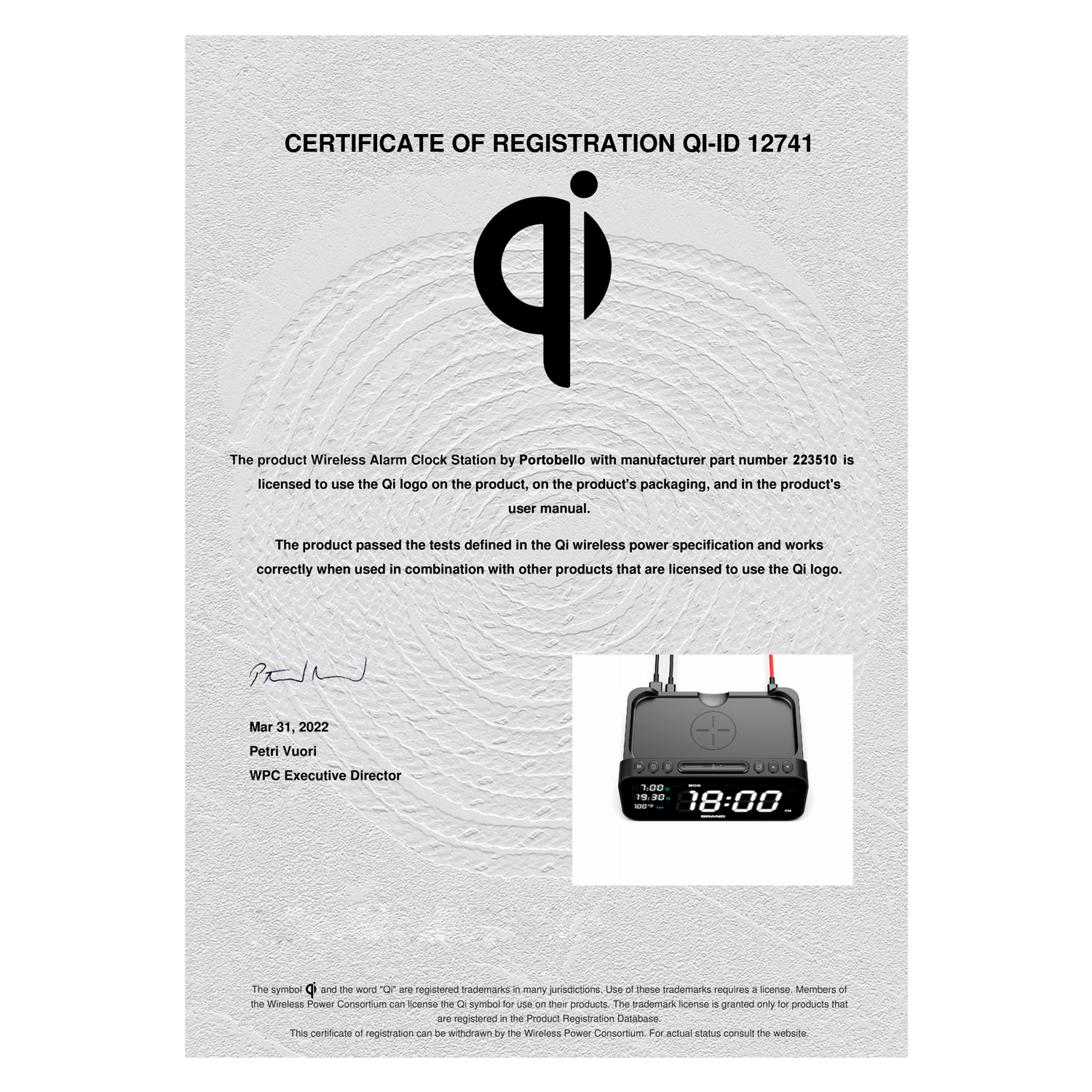 Зарядная станция с часами 6в1 10W Orion, черная