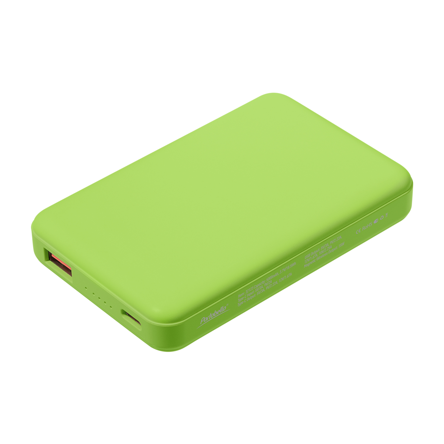 Внешний аккумулятор Ларго PD (Largo PD) 5000mAh с функцией беспроводной зарядки 15W, салатовый