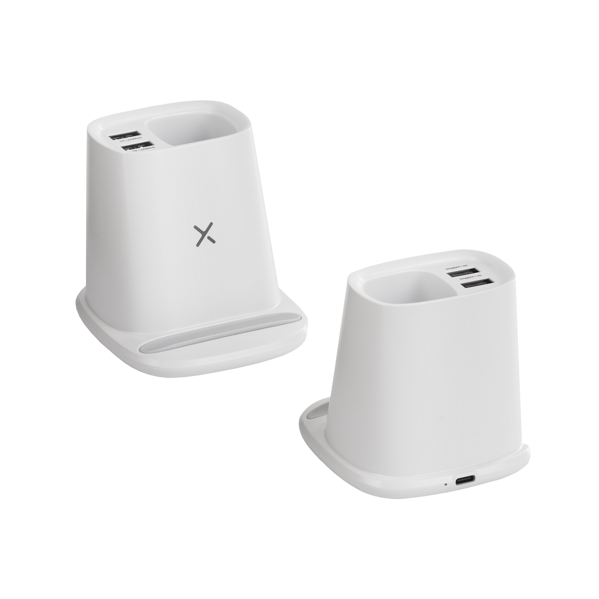 Карандашница "Smart Stand" с беспроводным зарядным устройством, вентилятором и лампой (2USB разъёма) фото на сайте Print Logo.