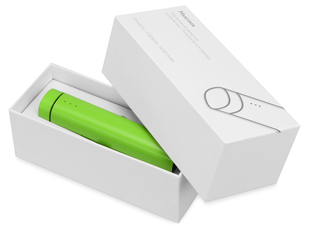 Портативное зарядное устройство Мьюзик, 5200 mAh, зеленое яблоко