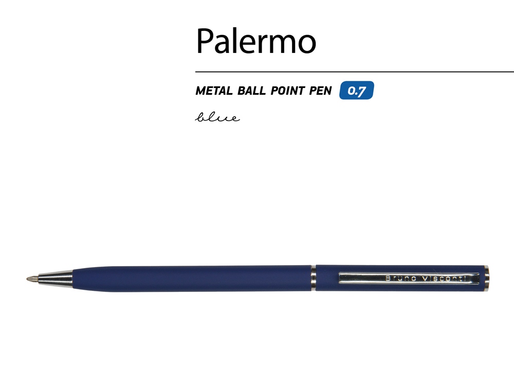 Ручка шариковая автоматическая BrunoVisconti® PALERMO цвет корпуса темно-синий, soft-touch, 0.7 мм