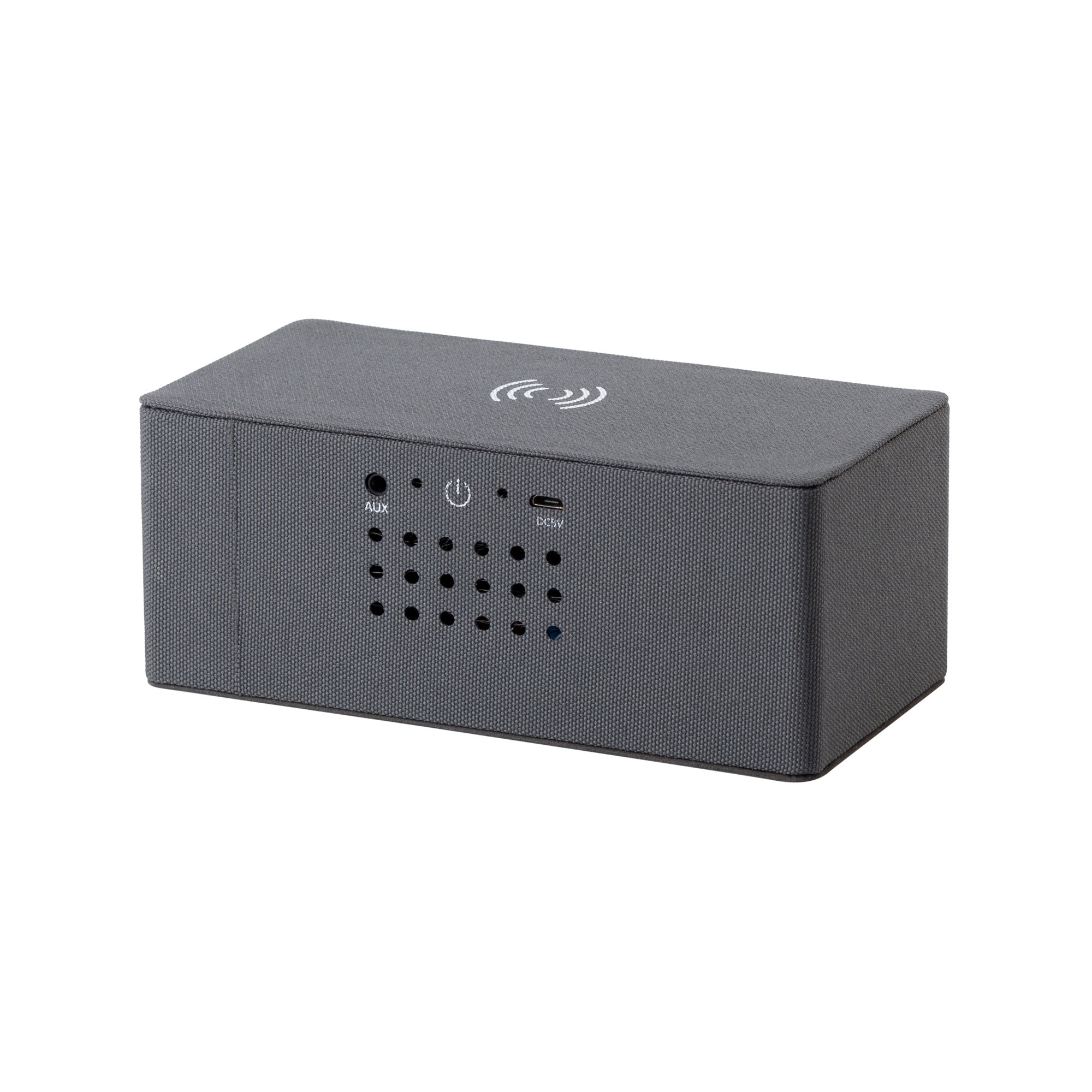Bluetooth колонка "Cool Gray" с двумя динамиками (2х3Вт) и беспроводным зарядным устройством, переработанный пластик (RPET) фото на сайте Print Logo.