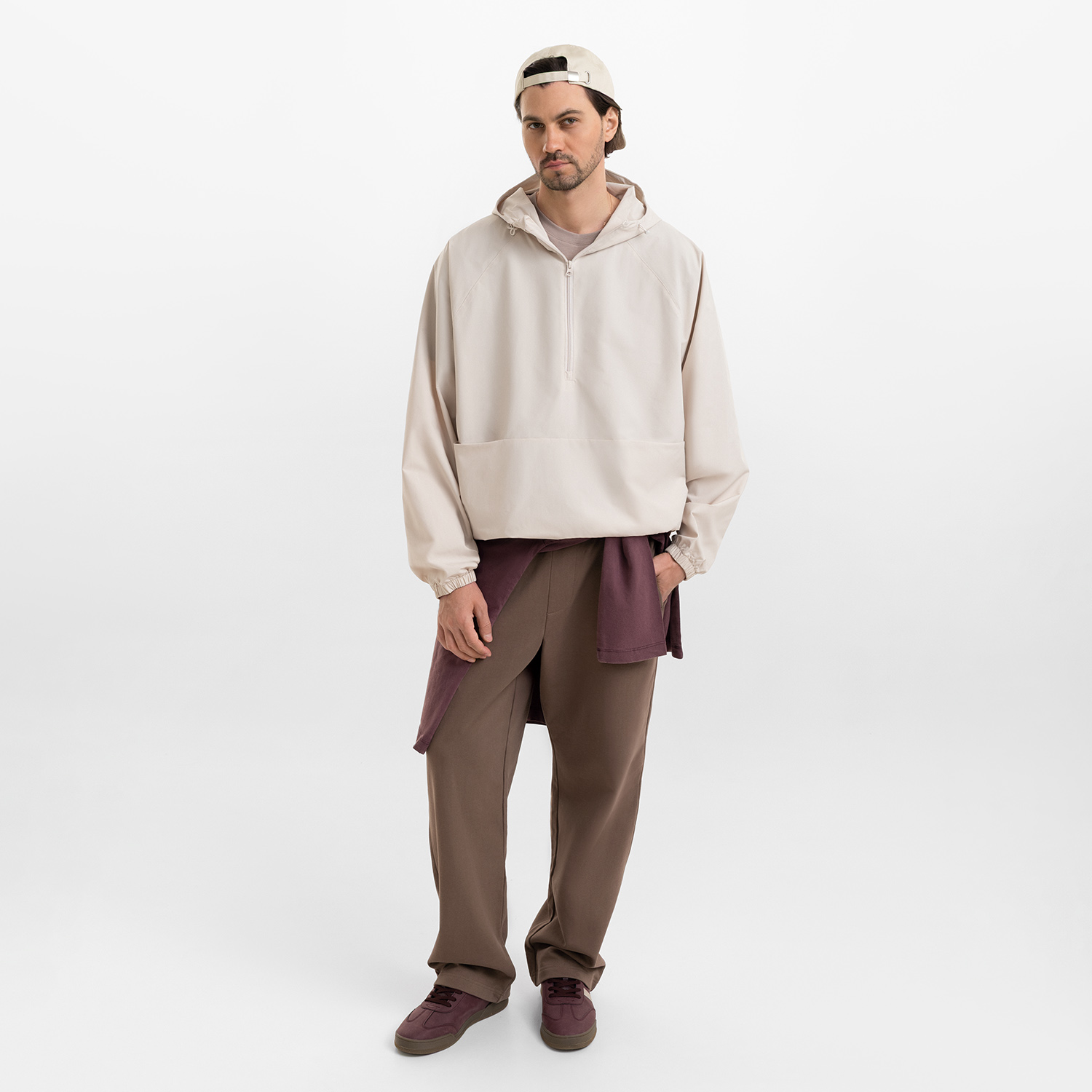 Ветровка (анорак) оверсайз унисекс RISSMAN, бежевая, размер XL/XXL