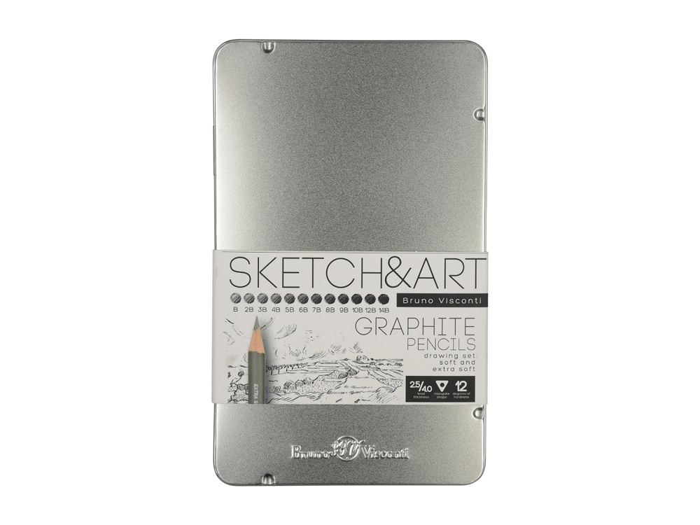 Набор из 12 чернографитовых карандашей Sketch & Art В - 14В с логотипом Bruno Visconti | Print Logo
