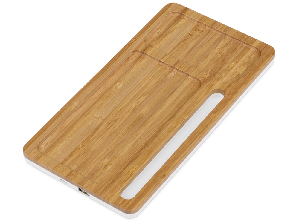 Беспроводное зарядное устройство-органайзер из бамбука Timber с логотипом  | Print Logo