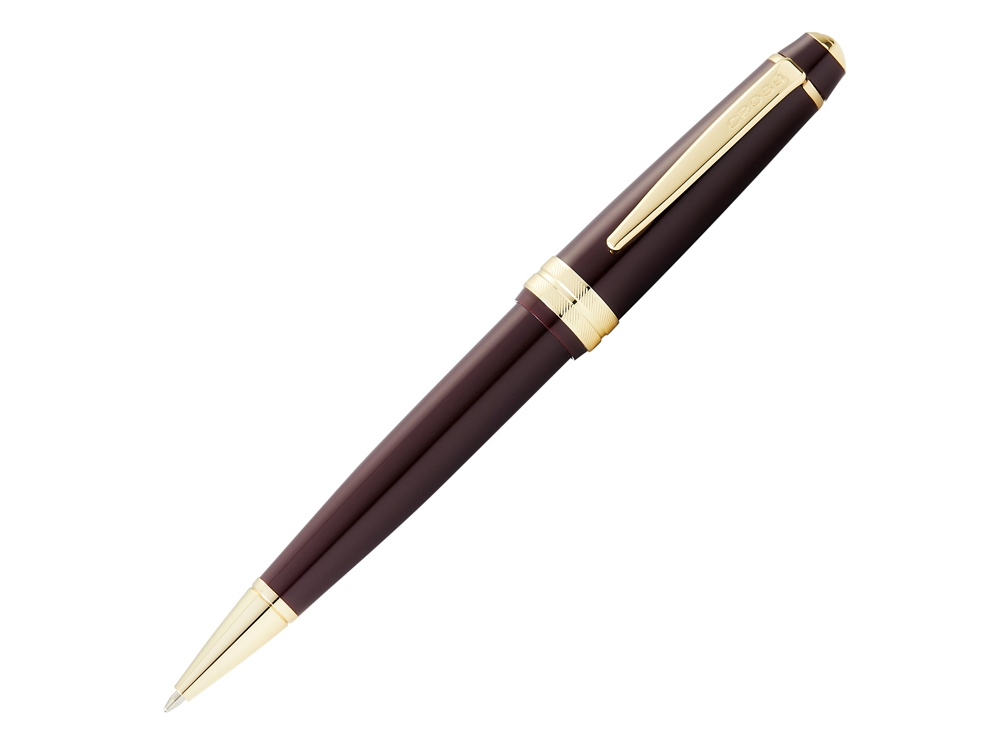 Ручка пластиковая шариковая Bailey Light Polished Burgundy Resin and Gold Tone с логотипом Cross | Print Logo