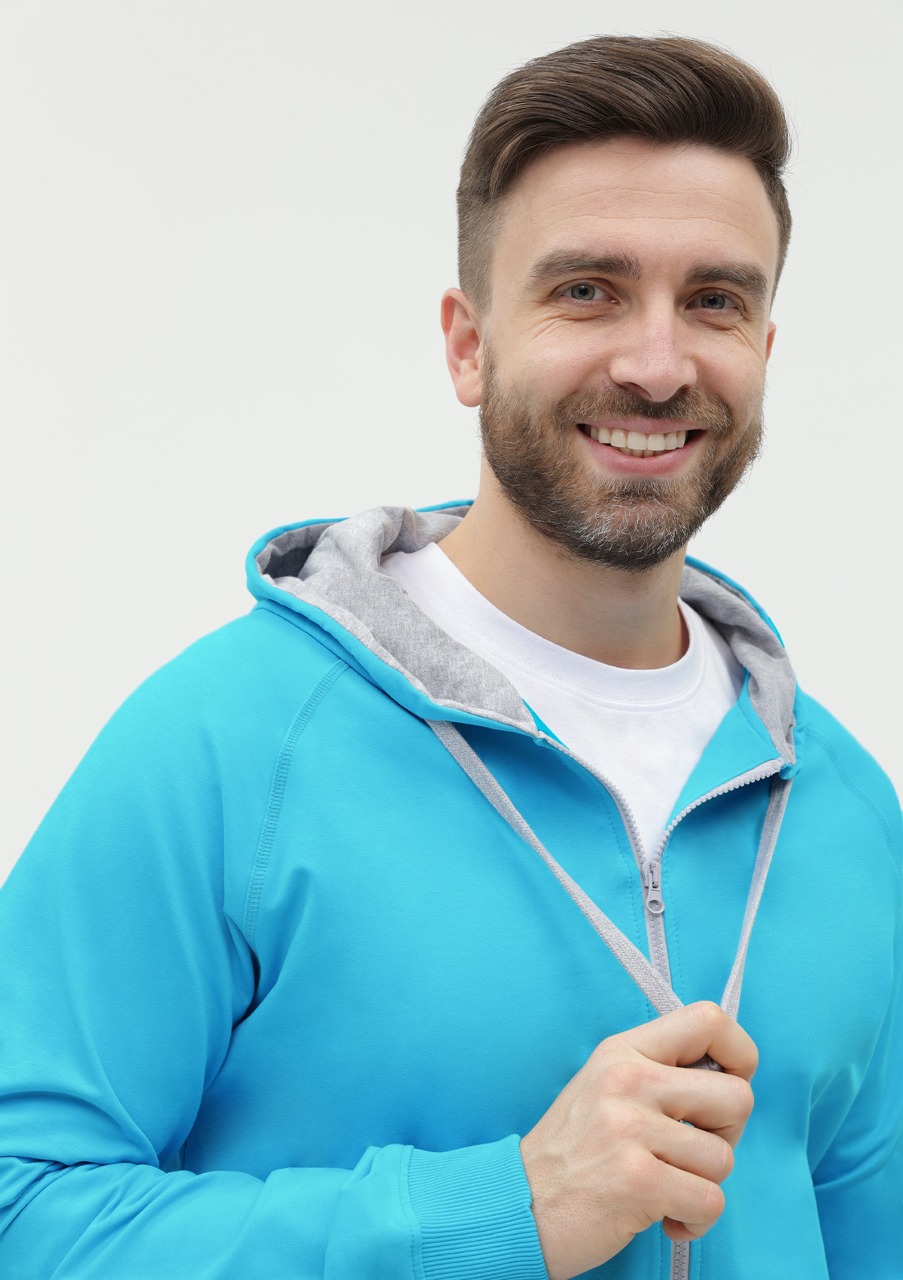Толстовка мужская STAN с капюшоном на молнии футер без начёса 260, 61, Бирюзовый,  (32)  (48/M)