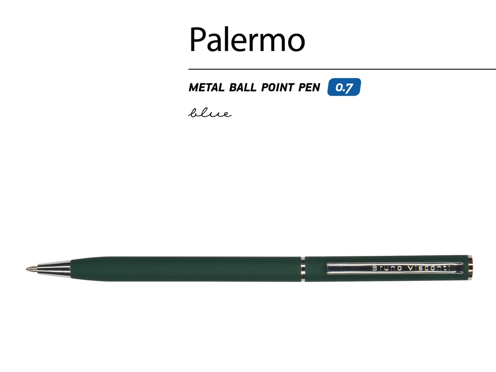 Ручка шариковая автоматическая BrunoVisconti® PALERMO цвет корпуса зеленый, soft-touch, 0.7 мм
