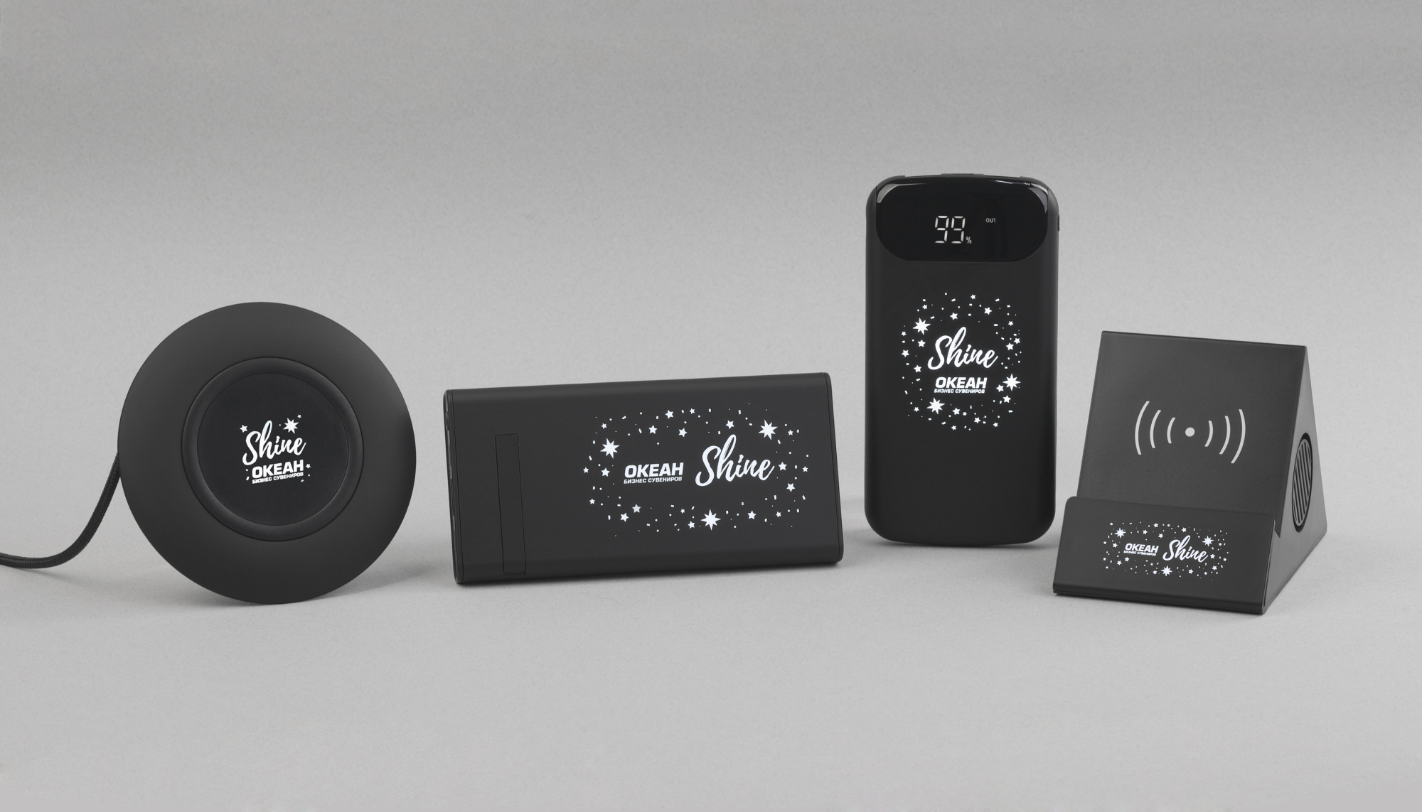 Bluetooth колонка-подставка "Rock" 3Вт с беспроводным зарядным устройством и подсветкой логотипа фото на сайте Print Logo.